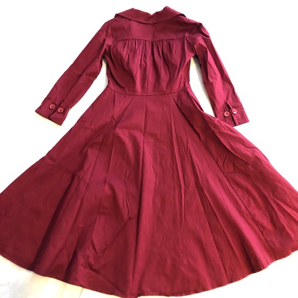 Red long sleeve a line dress w/ criss cross front - Picture 16 of 16